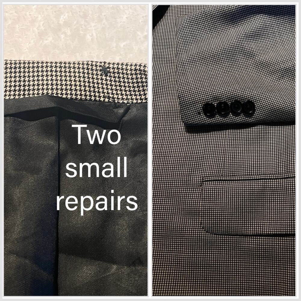 Vtg Oxxford Micro-Houndstooth Super 100s Suit 44L 37x29 Black Ivory 1/4 Lined - Picture 10 of 16